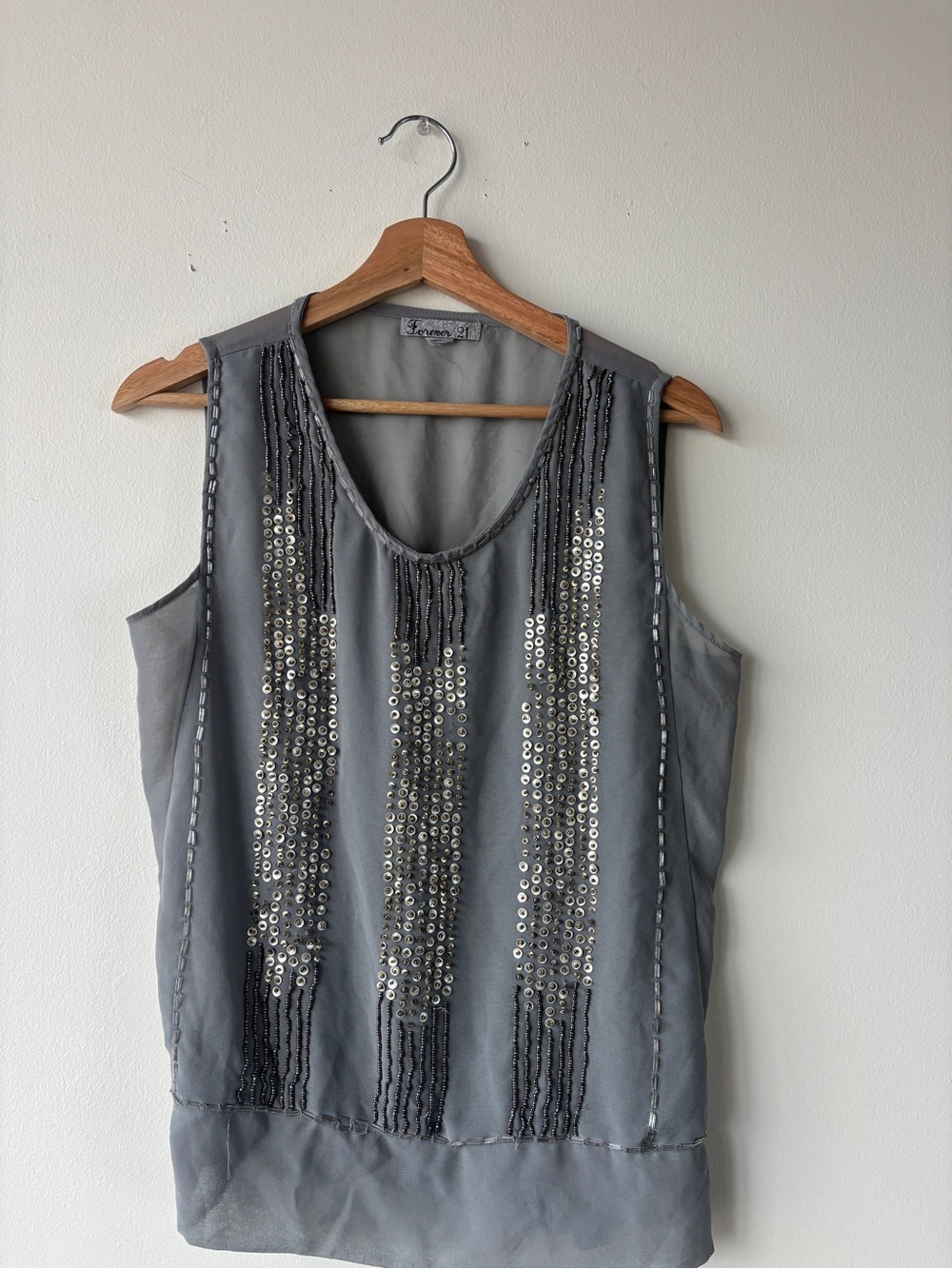 Forever 21 Gray Beaded Sequin Sleeveless Top